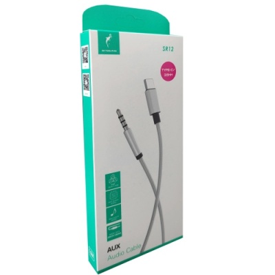 кабель aux skydolphin sr12 braided wire type-c(male) - 3.5mm(male) 1m (білий) 
