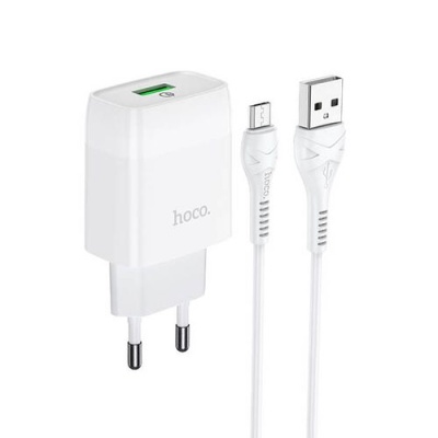 мережевий зарядний пристрій hoco c72q 1usb/18w/qc3.0 + (usb - microusb) (білий) 