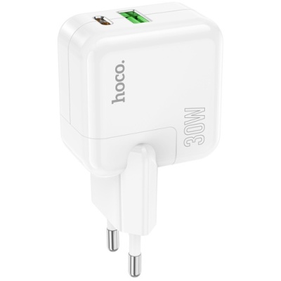 мережевий зарядний пристрій hoco c111a pd30w+ qc3.0 (1usb/1type-c) (білий) 
