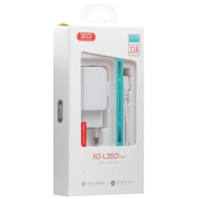 мережевий зарядний пристрій xo l35d 2usb/2.1a + (usb - microusb) (бiлий) 