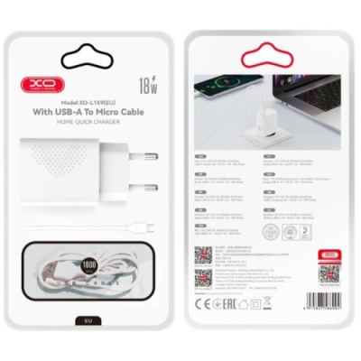 мережевий зарядний пристрій xo l159 1usb/18w/qc3.0 + (usb - microusb) (бiлий) 