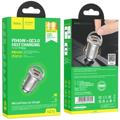 Автомобільний Зарядний Пристрій Hoco NZ10 PD45W+QC3.0 (1Type-C/1USB) (сталевий)