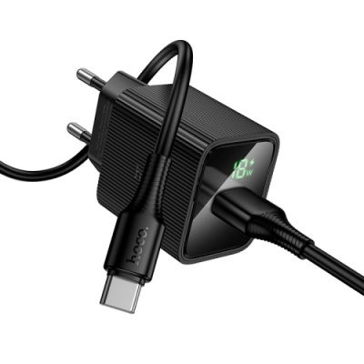 мережевий зарядний пристрій hoco cs81a 1usb/18w/qc3.0 + (usb - type-c) (чорний) 