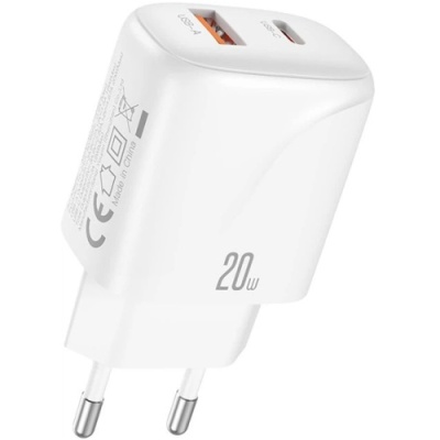 мережевий зарядний пристрій xo l158 1usb/18w/qc3.0 + 1type-c/20w/pd (бiлий) 