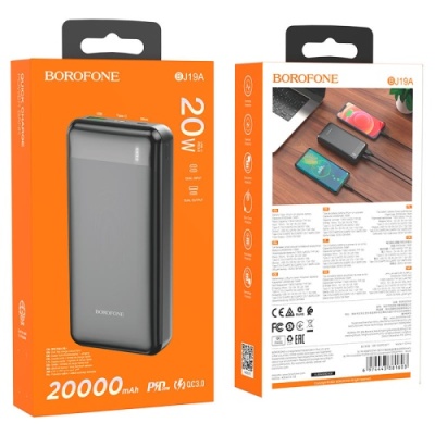додаткова батарея power bank borofone bj19a 20000mah pd+qc3.0 (чорний) 