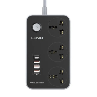 мережевий подовжувач ldnio sc3412 3 ports / pd / 3usb qc 3.0 (чорно-сірий) 