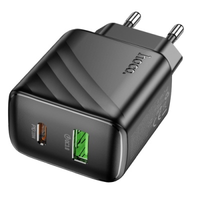 мережевий зарядний пристрій hoco cs25a 1usb/18w/qc3.0 + 1type-c/20w/pd (чорний) 