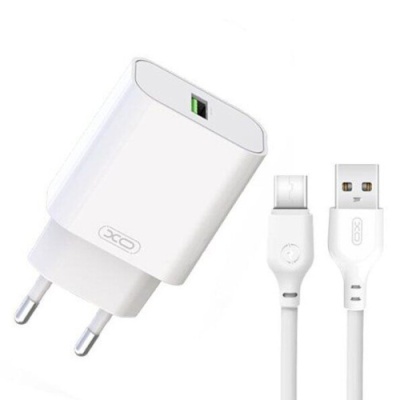 мережевий зарядний пристрій xo l103 1usb/18w/qc3.0 + (usb - type-c) (бiлий) 