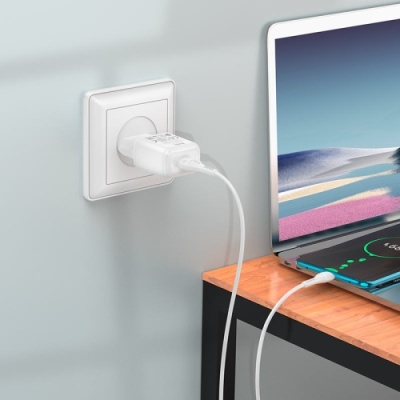 мережевий зарядний пристрій hoco c96a 1usb/2.1a + (usb - type-c) (білий) 