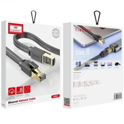 кабель lan earldom nw2 flat cat8 utp 26awg (7/0.16cca) * 4p+cross 6mm/10m black 