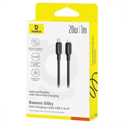 кабель baseus silky series fast charging type-c - lightning 20w/1m (p10377700113-00) (black) 