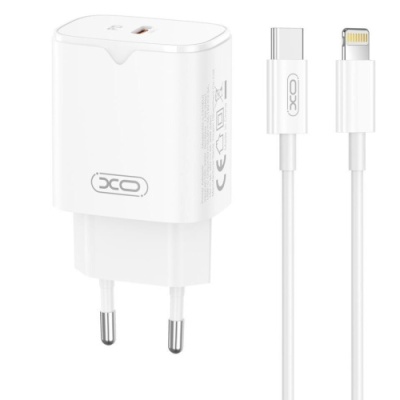 мережевий зарядний пристрій xo l131 1type-c/30w/pd + (type-c - lightning) (бiлий) 