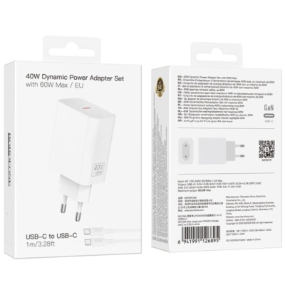 мережевий зарядний пристрій borofone ba109a pd40w (1type-c) + type-c - type-c (білий) 