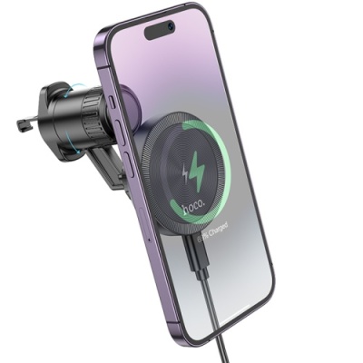 Автотримач Hoco HW6 з безпровідним зарядним пристроєм (Сірий)