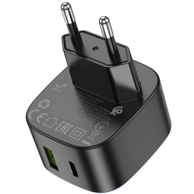мережевий зарядний пристрій hoco cs32a rise 1usb/18w/qc3.0 + 1type-c/20w/pd (чорний) 