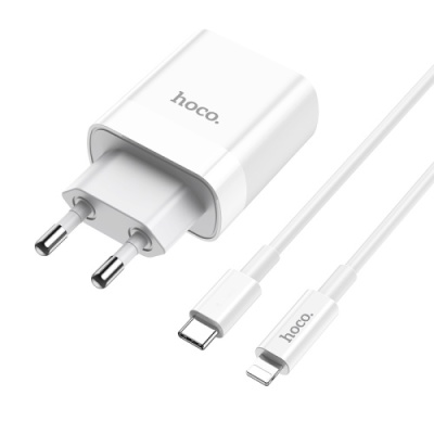 мережевий зарядний пристрій hoco c80a 1usb/18w/qc3.0 + 1type-c/20w/pd + (type-c - lightning) (білий) 