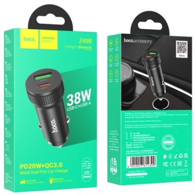 Автомобільний Зарядний Пристрій Hoco Z49B 1USB/18W/QC3.0 + 1Type-C/20W/PD (Чорний)