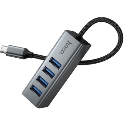 usb hub hoco hb1c 4in1 (usb to usb3.0*4) (сірий) 