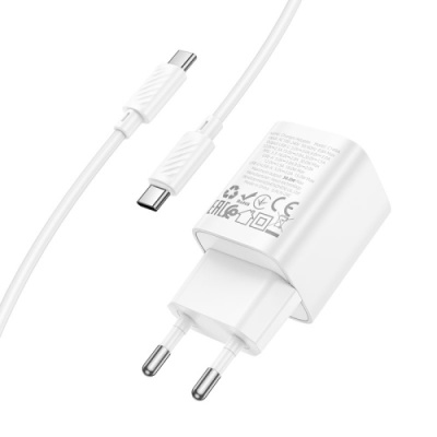 мережевий зарядний пристрій hoco c149a 1usb/18w/qc3.0 + 1type-c/30w/pd + (type-c - type-c) (бiлий) 