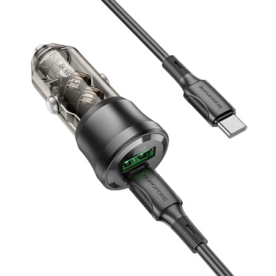 Автомобільний Зарядний Пристрій Borofone BZ25 38W 1USB/18W/QC3.0 + 1Type-C/20W/PD + (Type-C - Type-C) (Прозоро-Чорний)