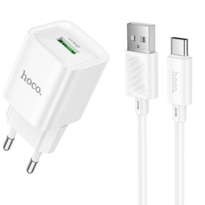 мережевий зарядний пристрій hoco c145a 1usb/18w/qc3.0 + (usb - type-c) (білий) 