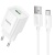 мережевий зарядний пристрій hoco c145a 1usb/18w/qc3.0 + (usb - type-c) (білий) 
