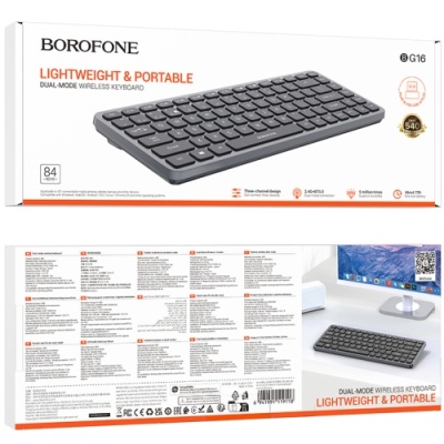 клавіатура бездротова borofone bg16 cloud (2.4g+bluetooth 5.0) (чорно-сірий) 