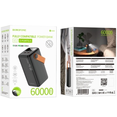 додаткова батарея power bank borofone bj66b magnifico 22.5w+pd20 60000 mah (чорний) 