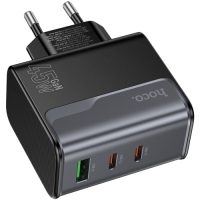 мережевий зарядний пристрій hoco cs75a 1usb/18w/qc3.0 + 2type-c/70w/pd (чорний) 