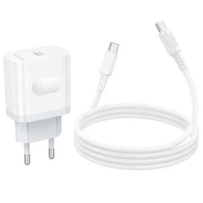 мережевий зарядний пристрій borofone ba99a 1type-c/20w/pd + (type-c - type-c) (білий) 
