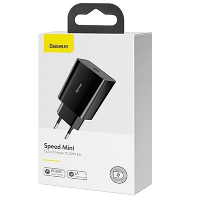 мережевий зарядний пристрій baseus speed mini (ccfs-sn01) 1type-c/20w/pd (чорний) 