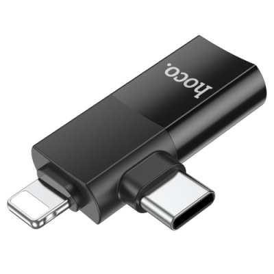 перехідник hoco ua17 ip male/type-c male to usb female two-in-one (чорний) 