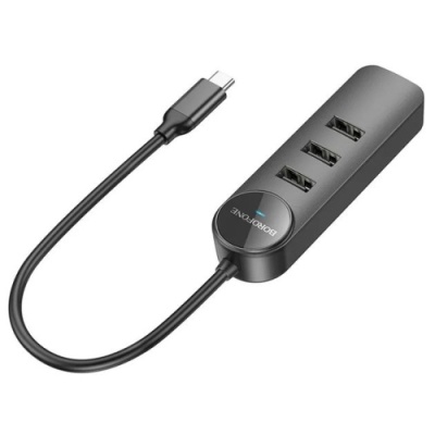 usb hub borofone dh5 4-in-1 (type-c to usb3.0+usb2.0*3) 0.2m (чорний) 