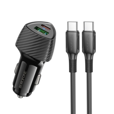 Автомобільний Зарядний Пристрій Borofone BZ31C 1Type-C/30W/PD + 1USB/18W/QC3.0 + (Type-C - Type-C) (Чорний)