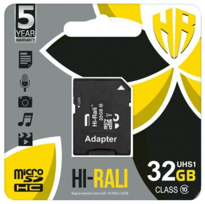 карта пам'яті hi-rali microsdhc 32gb uhs-1 10 class + adapter (чорний) 