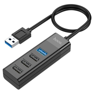 usb hub hoco hb25 easy mix 4-in-1 converter (usb to usb3.0+usb2.0*3) (чорний) 