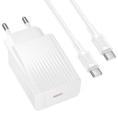 мережевий зарядний пристрій borofone bas75a 1type-c/30w/pd + (type-c - type-c) (бiлий) 