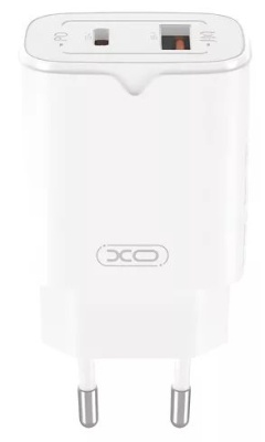 мережевий зарядний пристрій xo l130 (nb189a) 1usb/18w/qc3.0 + 1type-c/30w/pd + (type-c - lightning) (бiлий) 