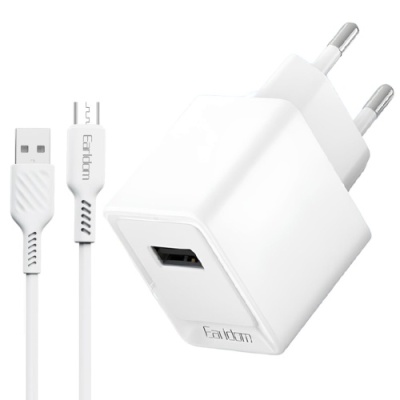 мережевий зарядний пристрій earldom es-eu43m 1usb/2.4a/12w + (usb - micro) (білий) 