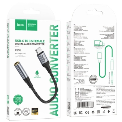 перехідник hoco ls36 type-c - aux (3.5mm)(female) (чорний) 