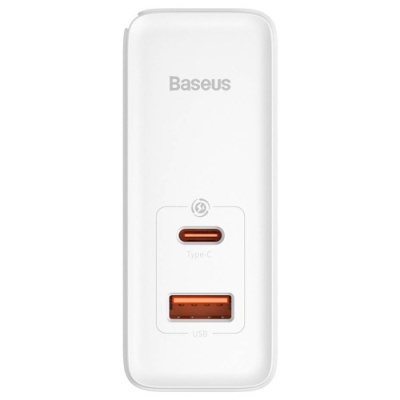 мережевий зарядний пристрій baseus gan5 fast charger (ccgp090202) 1usb/60w/qc4.0 + 1type-c/100w/pd + (type-c - type-c) (білий) 