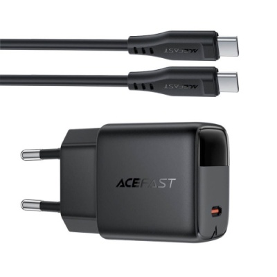 мережевий зарядний пристрій acefast a115 pd30w (1type-c) + type-c - type-c (1,2м) (чорний) 