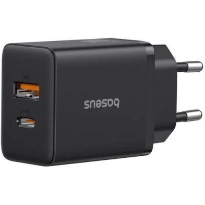 мережевий зарядний пристрій baseus cube fast charger eu (p10111403113-00) 1usb/18w/qc3.0 + 1type-c/20w/pd (чорний) 