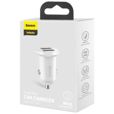 Автомобільний Зарядний Пристрій Baseus Grain Pro (CCALLP-02) 2USB/2.4A (White)