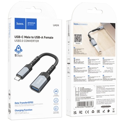 перехідник hoco ua24 type-c - usb3.0 (сірий) 