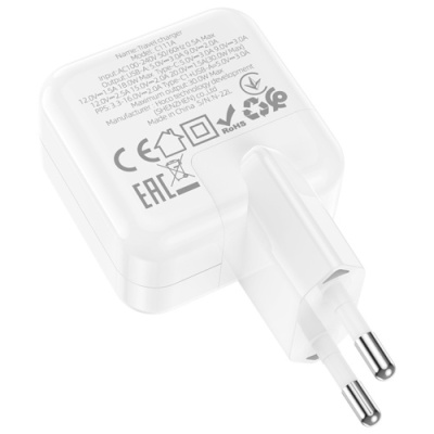 мережевий зарядний пристрій hoco c111a pd30w+ qc3.0 (1usb/1type-c) (білий) 