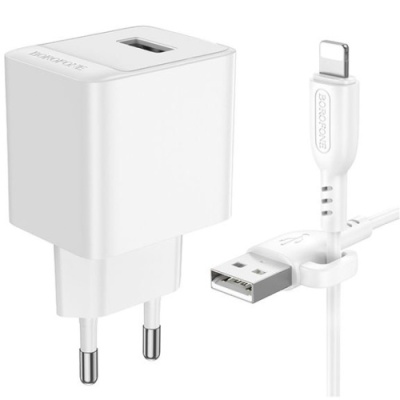 мережевий зарядний пристрій borofone bas11a 1usb/10.5w + (usb - lightning) (білий) 