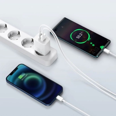 мережевий зарядний пристрій baseus cube fast charger eu (p10111403213-00) 1usb/18w/qc3.0 + 1type-c/20w/pd (білий) 