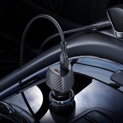 Автомобільний Зарядний Пристрій Borofone BZ31D 2Type-C/60W/PD + (Type-C - Lightning) (Чорний)