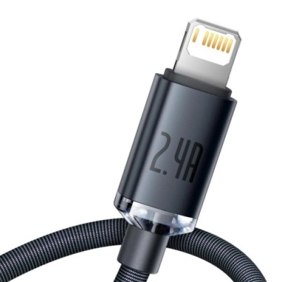 кабель baseus crystal shine usb - lightning 2.4a/2m (cajy000101) (black) 
